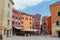 Colorful houses in the old town of Rovinj, street view, Istrian Peninsula, Croatia