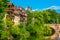 Colorful houses on shore of river Pegnitz in Central Nurnberg, G