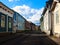 Colorful houses on a street perspective in little town