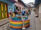 Colorful houses in the streets of Guatape town Colombia
