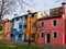 Colorful houses with white laundry in the island of Burano and the homonymous village of fishermen and embroideries in the municip