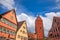 Colorful houses and Wornitz Gate of Dinkelsbuhl historic town in Central Franconia Bavaria Germany