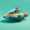 Colorful Hovercraft Flying Over Teal Background