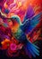 Colorful Hummingbird flying watercolor abstract illustration.