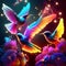 Colorful hummingbirds flying in the night sky. 3d rendering AI Generated