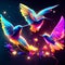 Colorful hummingbirds flying in the night sky. Vector illustration. AI Generated