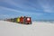 Colorful huts on Muizenberg Beach on warm summers day
