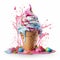 Colorful Hyperrealistic Ice Cream Cone With Splashing Liquid