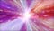 Colorful hyperspace light speed space flight through space time wormhole tunnel. Abstract bright red pink purple flowing energy.