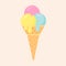 Colorful ice cream. Cartoon icecream cone in flat style. Concept of summer, desserts, kids. Italian Gelato. Vector illustration
