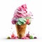Colorful Ice Cream With Cherry On Top - Photorealistic Fantasy Style