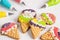 Colorful ice cream cone shape icing cookies