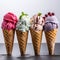 Colorful Ice Cream Cones On Dark Background