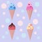 Colorful ice cream cones set. Collection of different icecreams