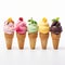 Colorful Ice Cream Cones On White Surface