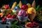 Colorful Ice Cream Delights: Various Sorts with Fruits. Generative AI