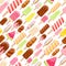 Colorful ice cream popsicles seamless pattern.