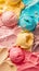 Colorful ice cream scoops melting background