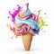 Colorful Ice Cream Waffle Cone With Playful Zbrush Style