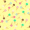 Colorful ice creams waffle cones seamless pattern. Summer dessert flat vector background. Delicious sweets for kids. Easy to edit
