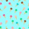 Colorful ice creams waffle cones seamless pattern. Summer dessert flat vector background. Delicious sweets for kids. Easy to edit