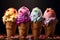 Colorful icecreams in a row. Generative Ai