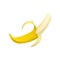 Colorful icon of half peeled banana. Bright yellow fruit. Sweet and healthy food. Design element for recipe book or cafe