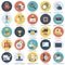 Colorful icon set for business, management, technology and finances. Flat objects for websites and mobile app