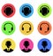 Colorful icons of call center and operator in headset, headset
