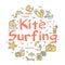 Colorful icons in summer kitesurfing theme