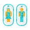 Colorful icons of woman and man for restroom, toilet, washroom, lavatory, closet, WC, bathroom. Male and female sign on