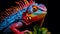 Colorful Iguana: Realistic Hyper-detailed Portrait On Black Background