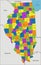 Colorful Illinois political map with clearly labeled, separated layers.