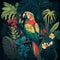 Colorful illustrated parrot in tropical jungle (generative AI)