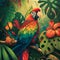 Colorful illustrated parrot in tropical jungle (generative AI)