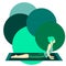 Colorful illustration with cute faceless gril doing cobra asana