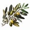 Colorful illustration on different olives on one single olive branch. Generative AI