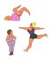 colorful illustration of energetic fat volumetric girls women doing yoga sports. motivation for losing weight