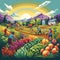Colorful Illustration of Farmers Engaged in Various Tasks on a Bountiful Farm