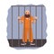 Colorful illustration featuring male prisoner under arrest. Angry man holding iron cell. Flat vector illustration.