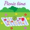 Colorful illustration featuring a picnic setup