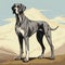 Colorful Illustration Of Great Dane With Mountain Background