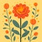 Colorful Illustration Of Orange Flowers Folk-inspired And Graphic