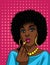 Colorful illustration in pop art style of beautiful african american girl doing makeup .