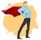 Colorful illustration of successful heroic businessman with red cloak standing in heroic pose