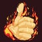 Colorful illustration of thumbs up symbol with burning fist