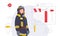 Colorful  illustration with woman-firefighter and equipment