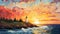 Colorful Imagery: A Mosaic-inspired Sunset Lighthouse In American Impressionism