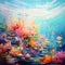 Colorful Impressionism Seascape: Acrylic Painting Of Coral Reef With Tropical Fish
