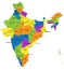 Colorful India political map with clearly labeled, separated layers.